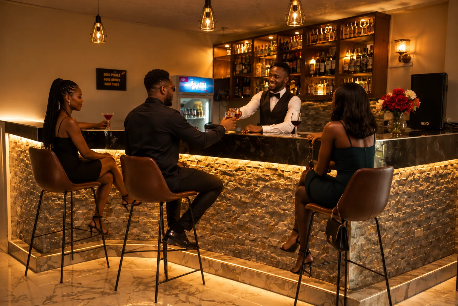 Guests at the illuminated bar